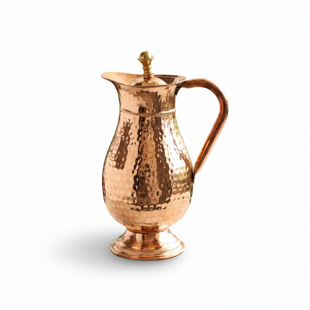 Pure copper antique hammered design mughlai jug with lid hammered, 1500 ML